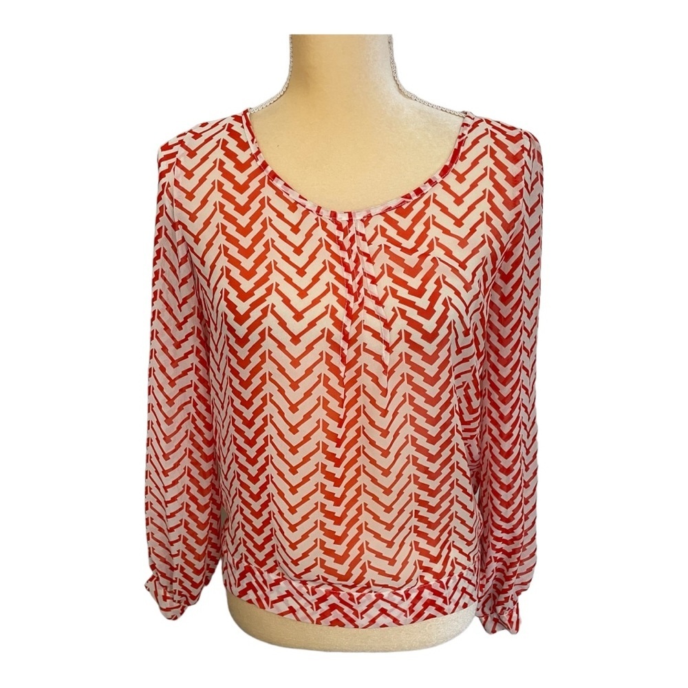 Umgee Open‎ Back Blouse Orange Chevron Size Small Sheer Flowy